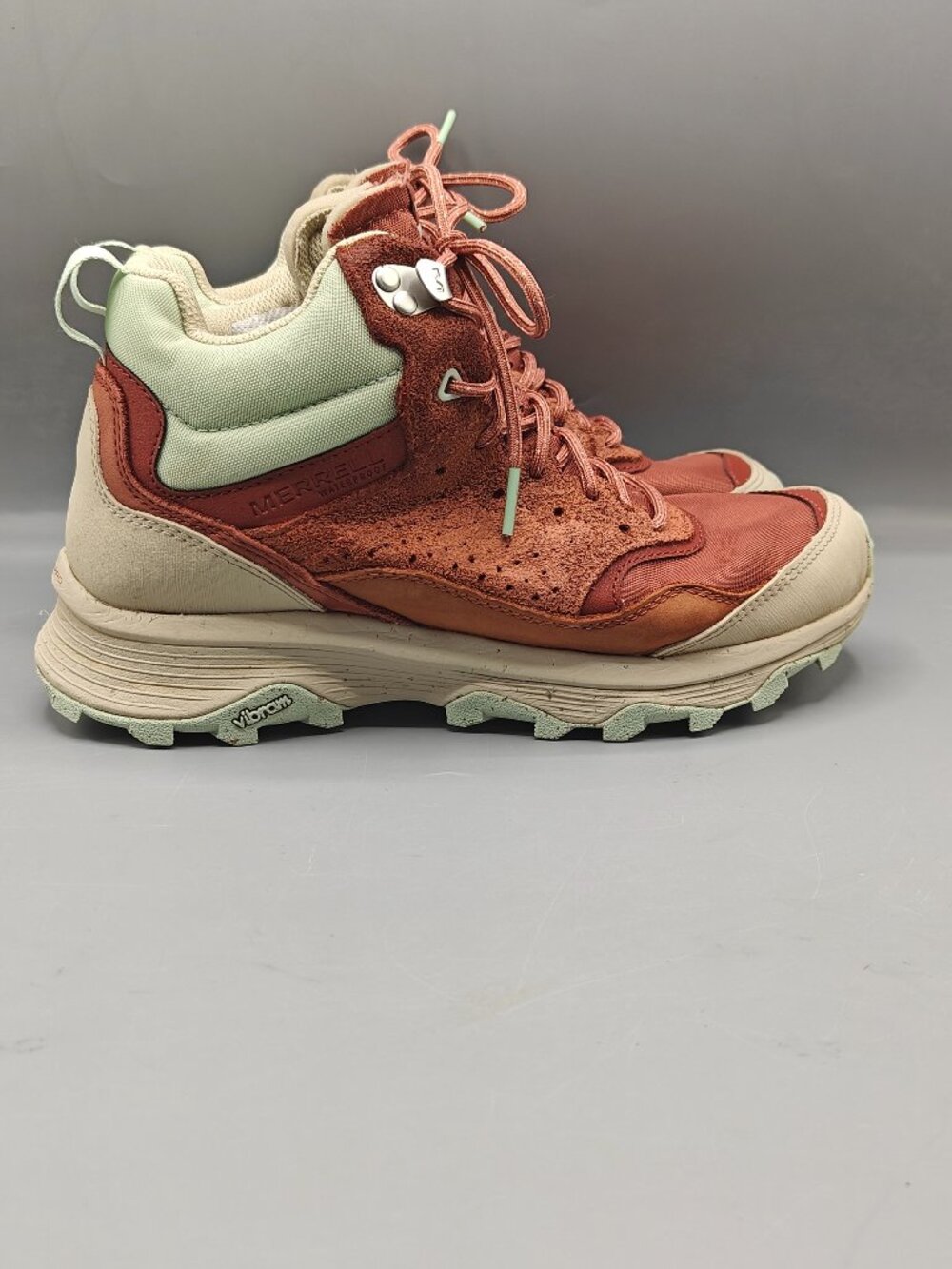 Merrell Women's Speed Eco Mid Waterproof Hiking Boots Vibram Sedona/Teal Sz 8.5